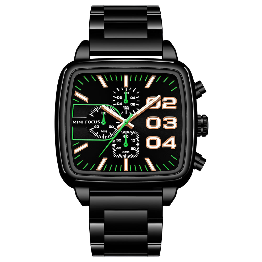 Square Chronograph Steel — Black Green