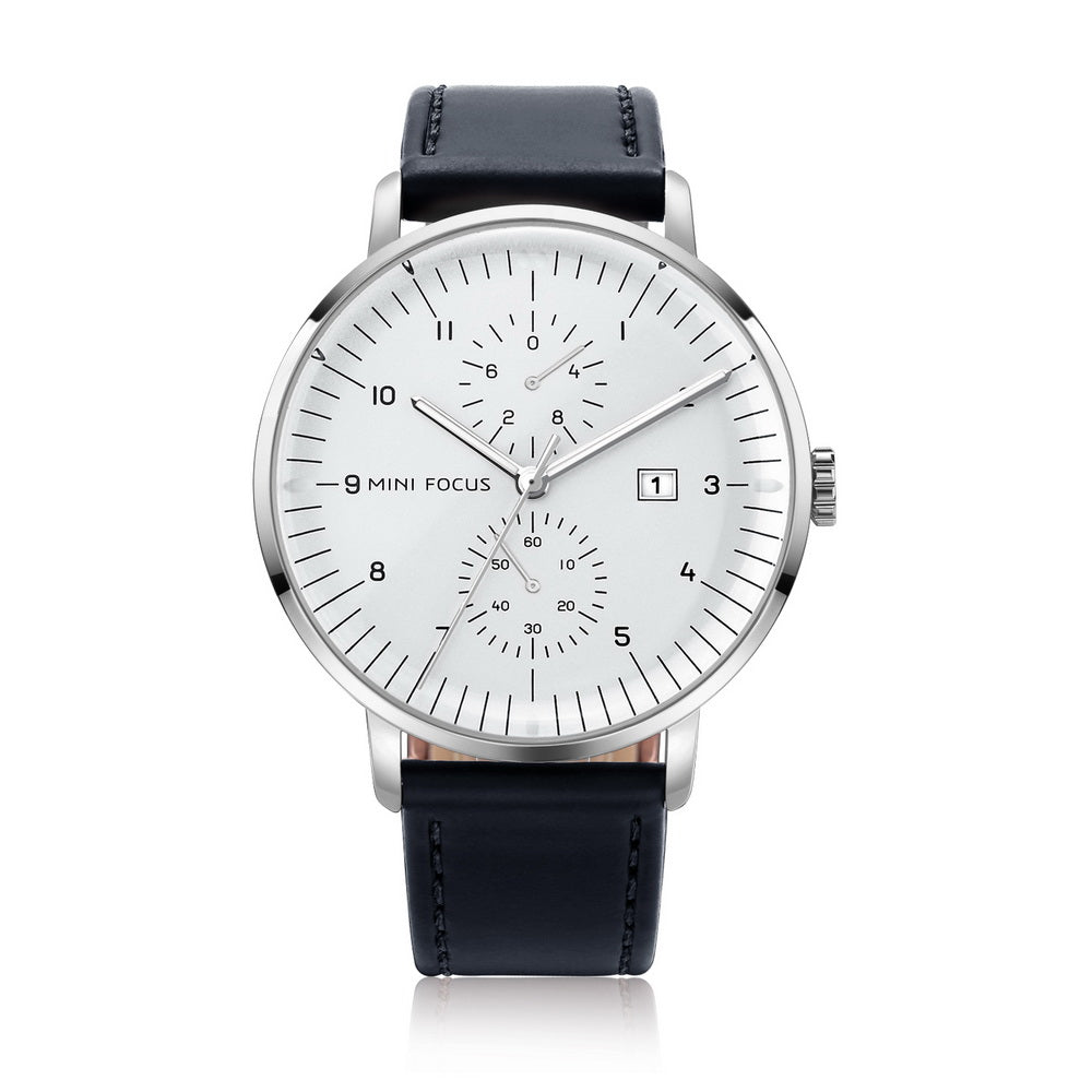 Slim Bauhaus Chronograph — Leather — Silver Black Leather