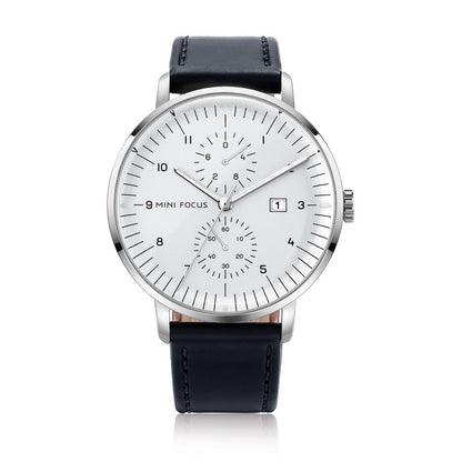 Slim Bauhaus Chronograph — Leather — Silver Black Leather