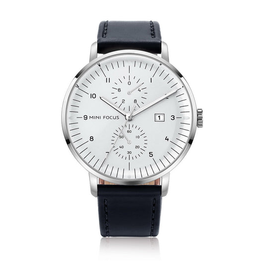 Slim Bauhaus Chronograph — Leather — Silver Black Leather