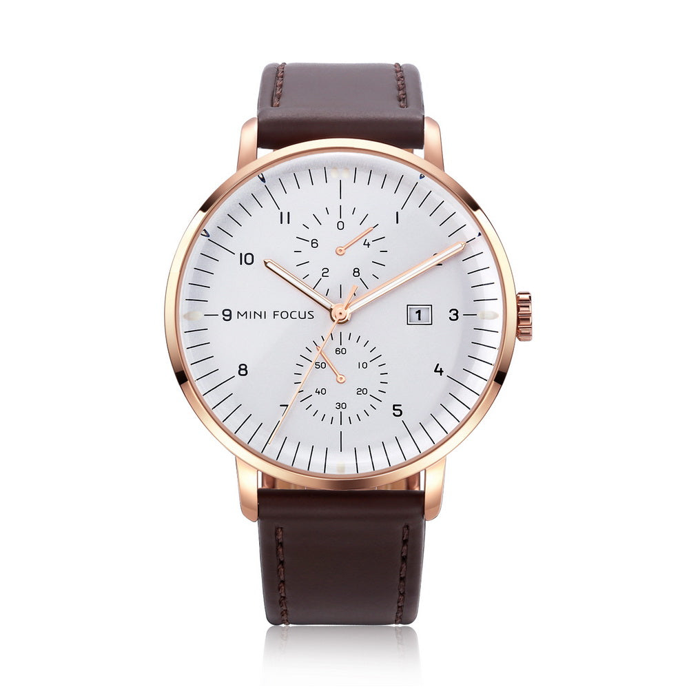 Slim Bauhaus Chronograph — Leather — Rose Gold Brown Leather