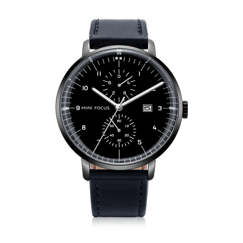 Slim Bauhaus Chronograph — Leather — Black Leather