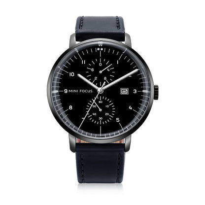 Slim Bauhaus Chronograph — Leather — Black Leather