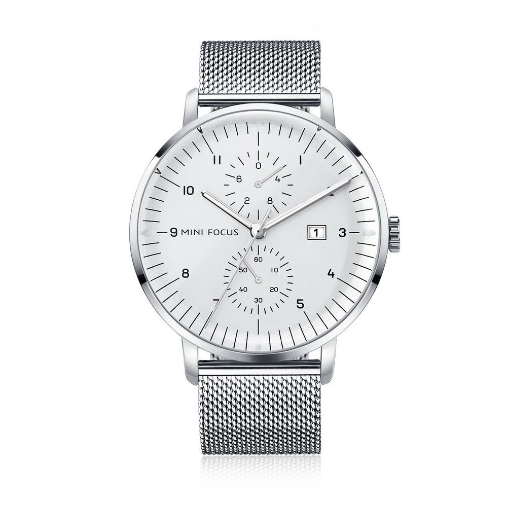 Slim Bauhaus Chronograph — Steel — Silver Mesh