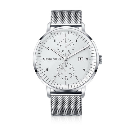 Slim Bauhaus Chronograph — Steel — Silver Mesh