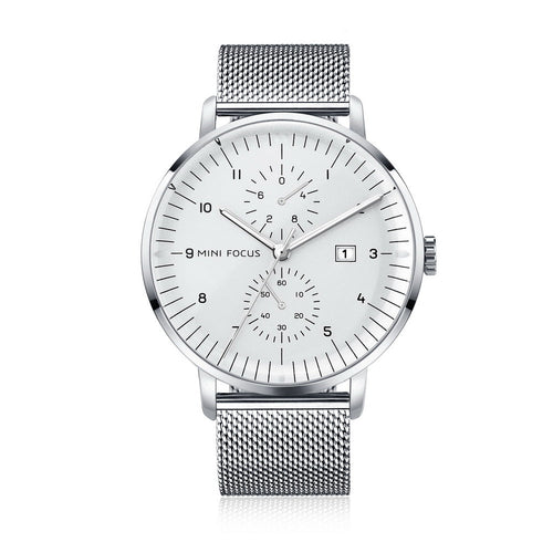 Slim Bauhaus Chronograph — Steel — Silver Mesh