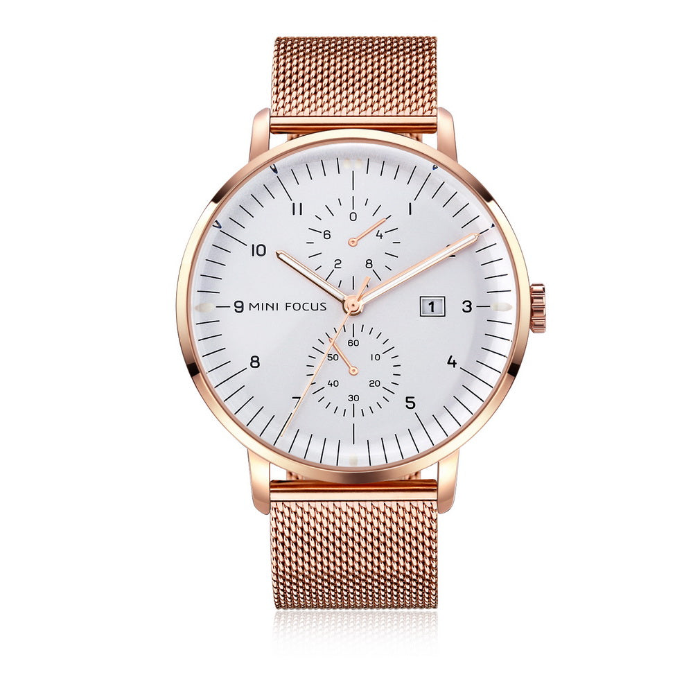Slim Bauhaus Chronograph — Steel — Rose Gold Mesh