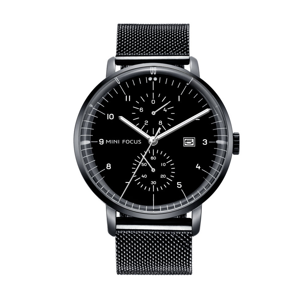 Slim Bauhaus Chronograph — Steel — Black Mesh