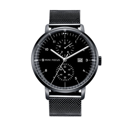 Slim Bauhaus Chronograph — Steel — Black Mesh