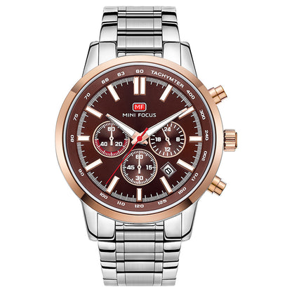 Tachymeter Chronograph Steel Bracelet — Rose Gold Brown