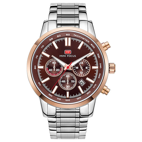 Tachymeter Chronograph Steel Bracelet — Rose Gold Brown