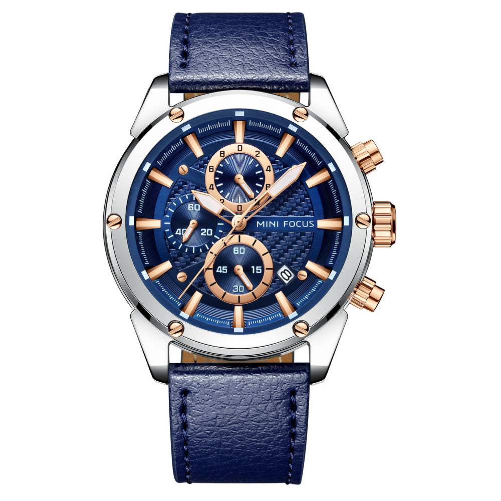 Sport Chronograph Leather — Silver Blue