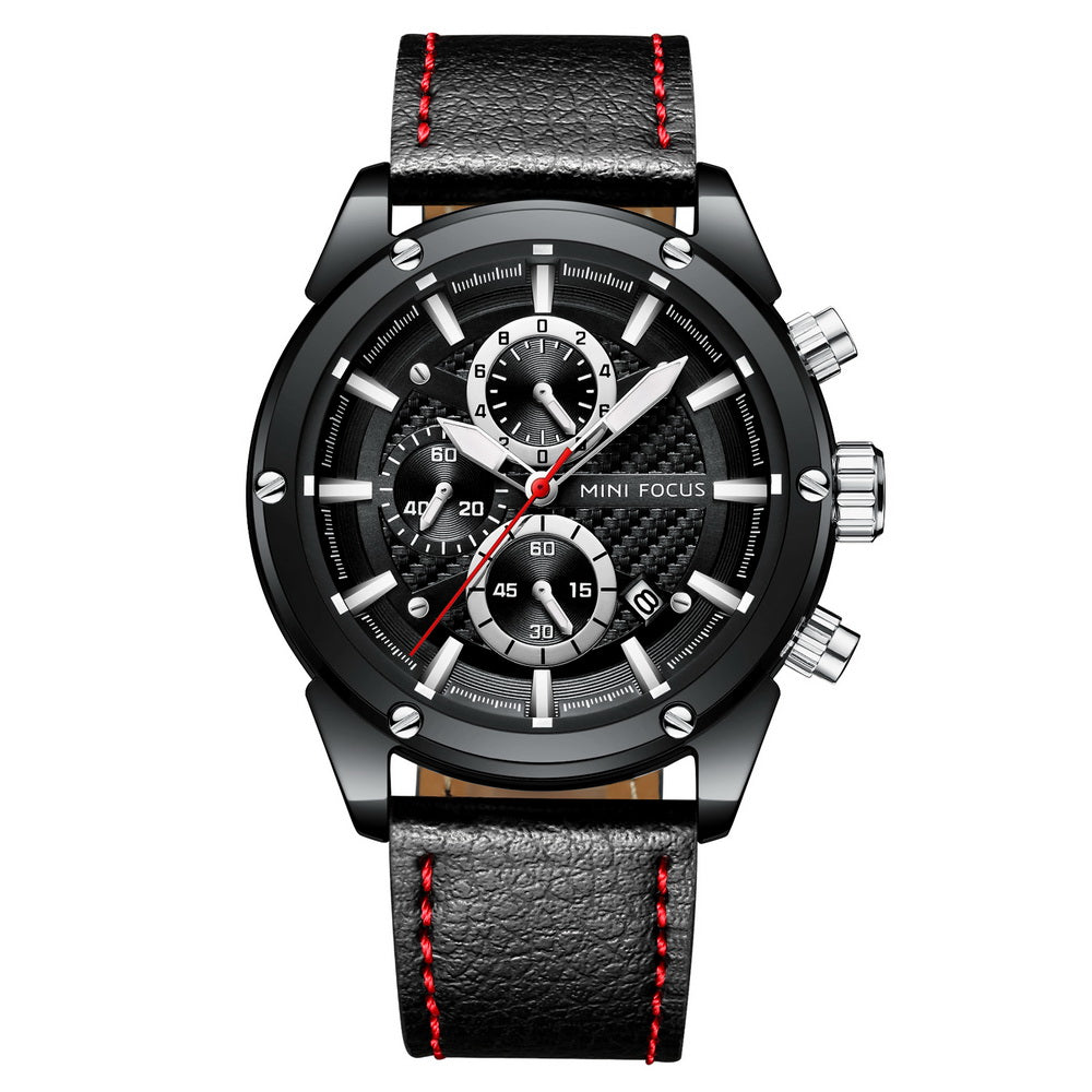Sport Chronograph Leather — Black Red
