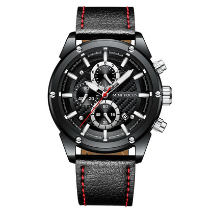 Sport Chronograph Leather — Black Red