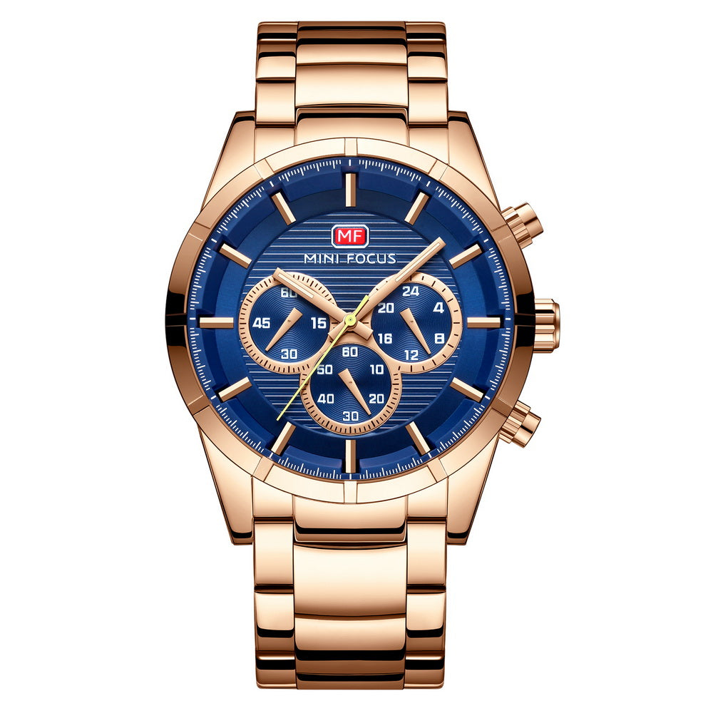 Classic Chronograph Bracelet — Rose Gold Blue