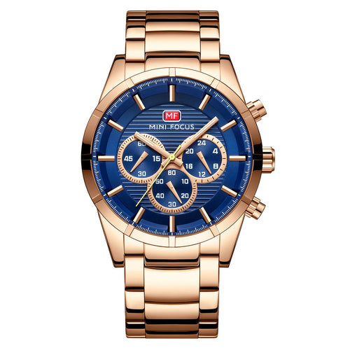 Classic Chronograph Bracelet — Rose Gold Blue