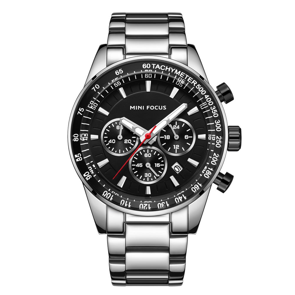 Tachymeter Chronograph Bracelet — Silver Black