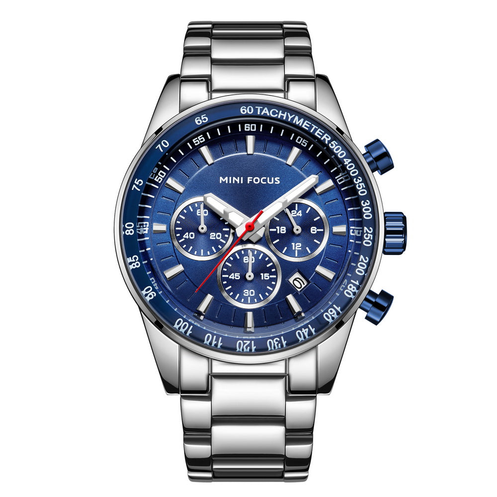 Tachymeter Chronograph Bracelet — Silver Blue