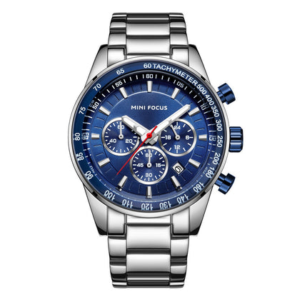 Tachymeter Chronograph Bracelet — Silver Blue