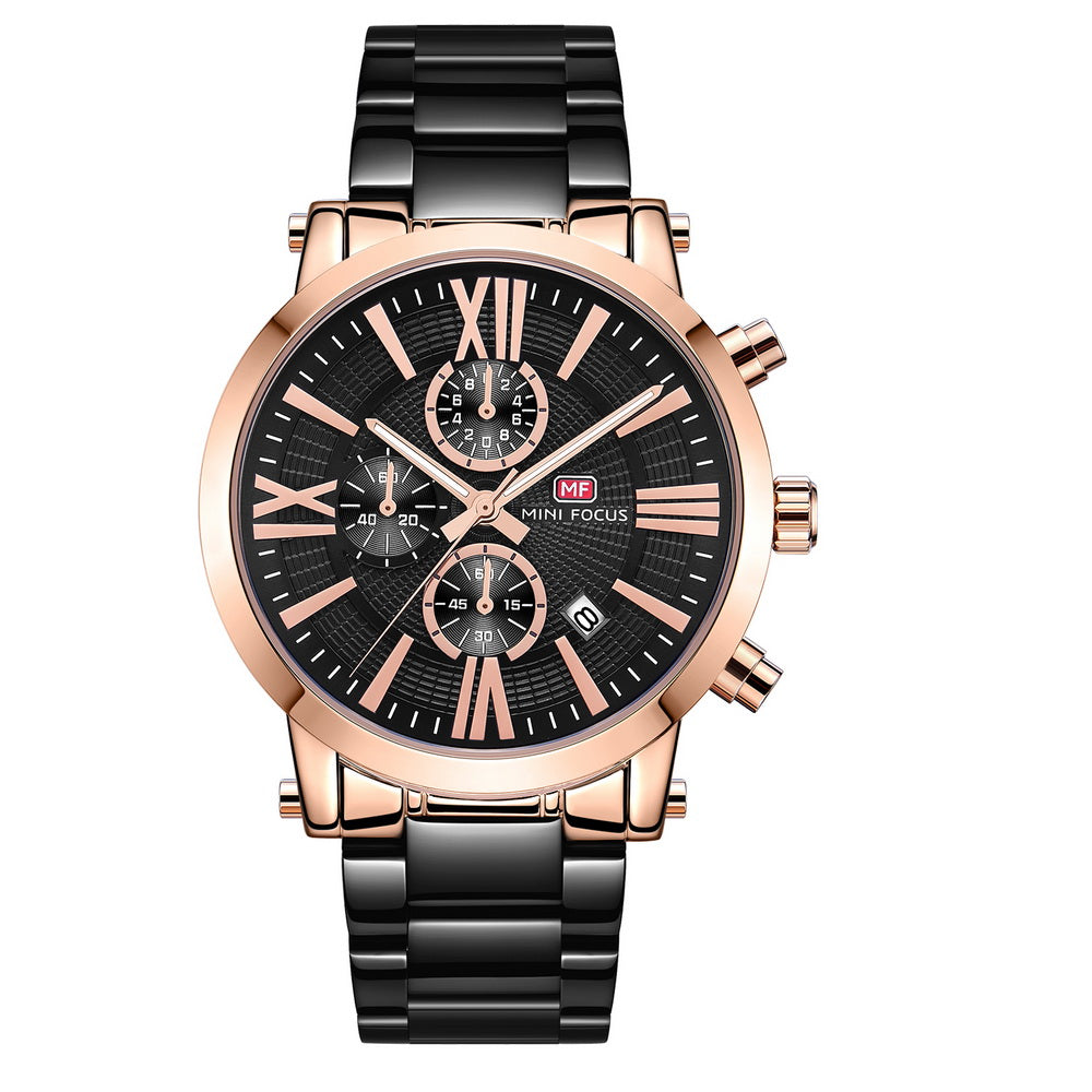 Roman Chronograph Steel Bracelet — Rose Gold Black