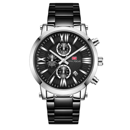 Roman Chronograph Steel Bracelet — Silver Black