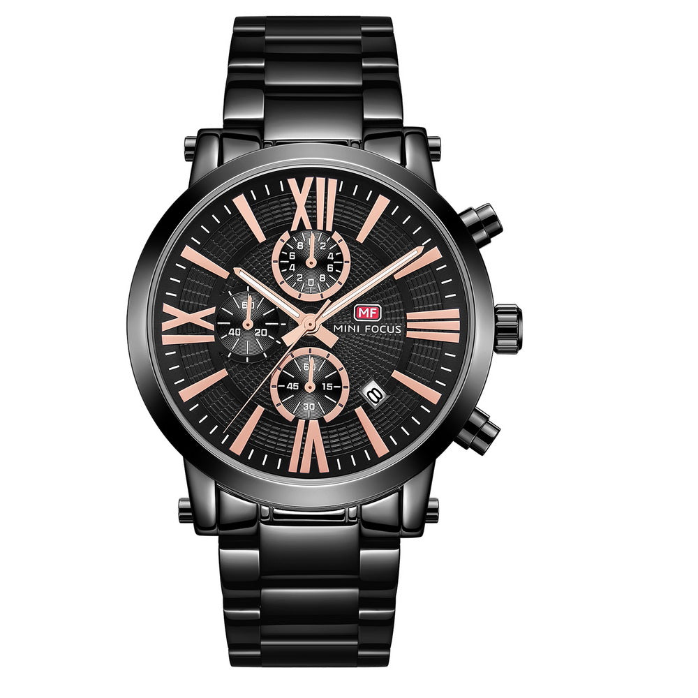 Roman Chronograph Steel Bracelet — Black