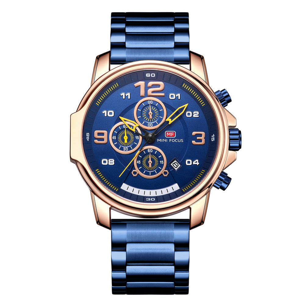 Sport Chronograph Steel Bracelet II — Rose Gold Blue