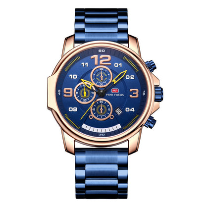 Sport Chronograph Steel Bracelet II — Rose Gold Blue
