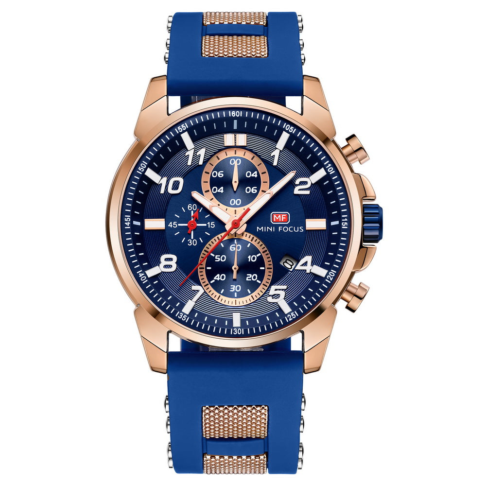 Sport Chronograph Silicone IV — Rose Gold Blue
