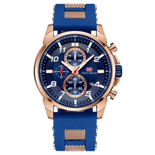 Sport Chronograph Silicone IV — Rose Gold Blue