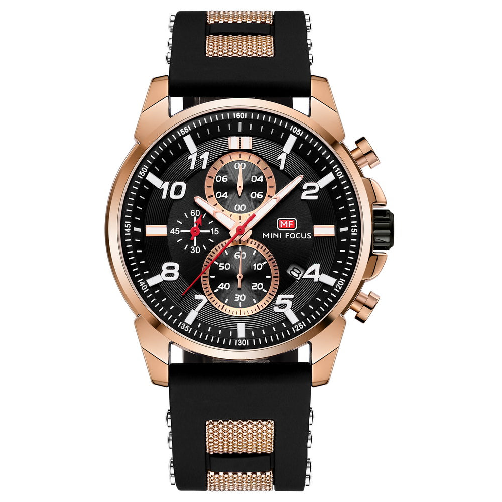 Sport Chronograph Silicone IV — Rose Gold Black