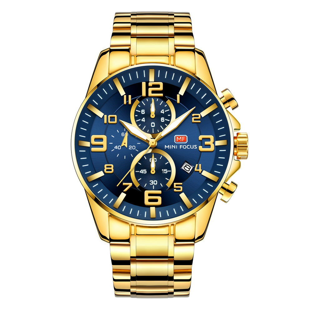 Gold Chronograph Steel Bracelet — Gold Blue