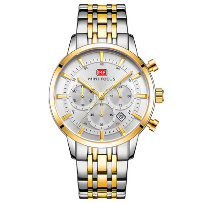 Classic Chronograph Steel Bracelet — Silver Gold White
