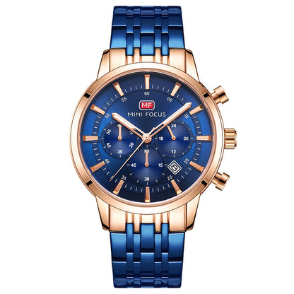 Classic Chronograph Steel Bracelet — Rose Gold Blue