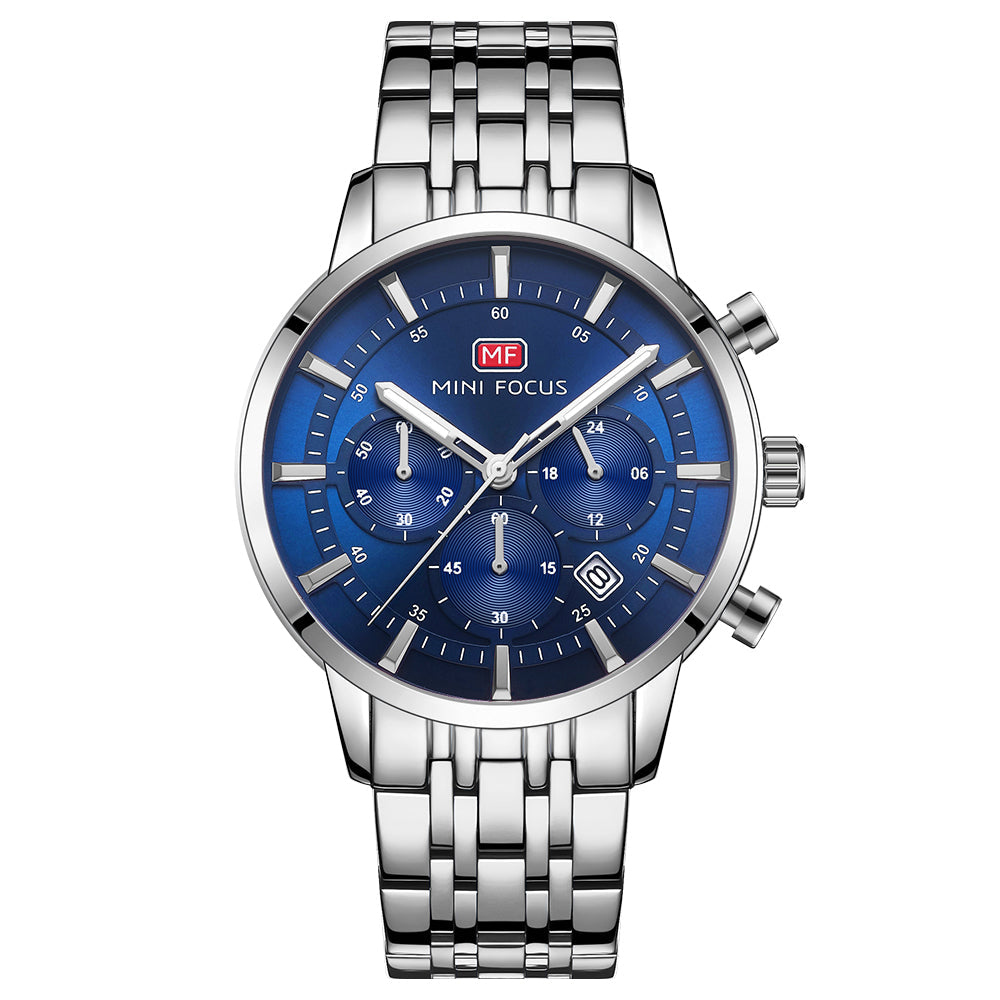 Classic Chronograph Steel Bracelet — Silver Blue