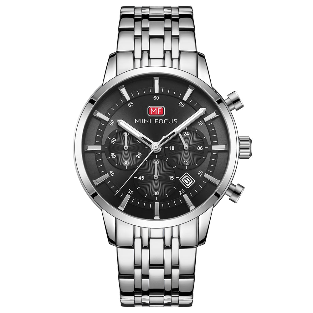 Classic Chronograph Steel Bracelet — Silver Black