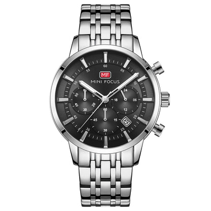 Classic Chronograph Steel Bracelet — Silver Black