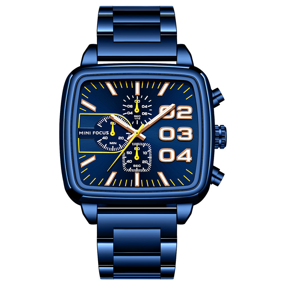 Square Chronograph Steel — Blue