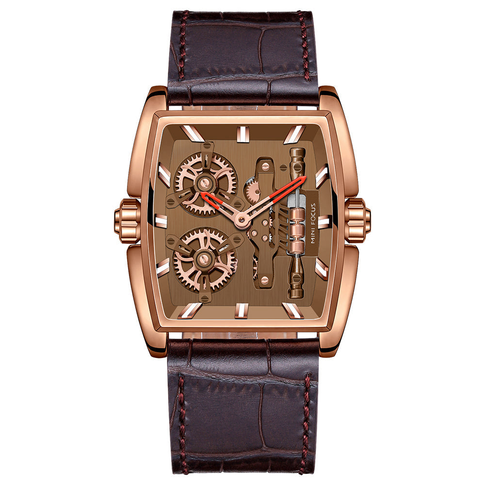 Tonneau Skeleton Classic — Leather — Rose Gold Brown Leather