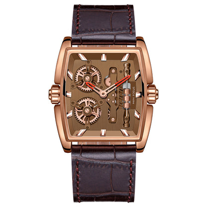 Tonneau Skeleton Classic — Leather — Rose Gold Brown Leather