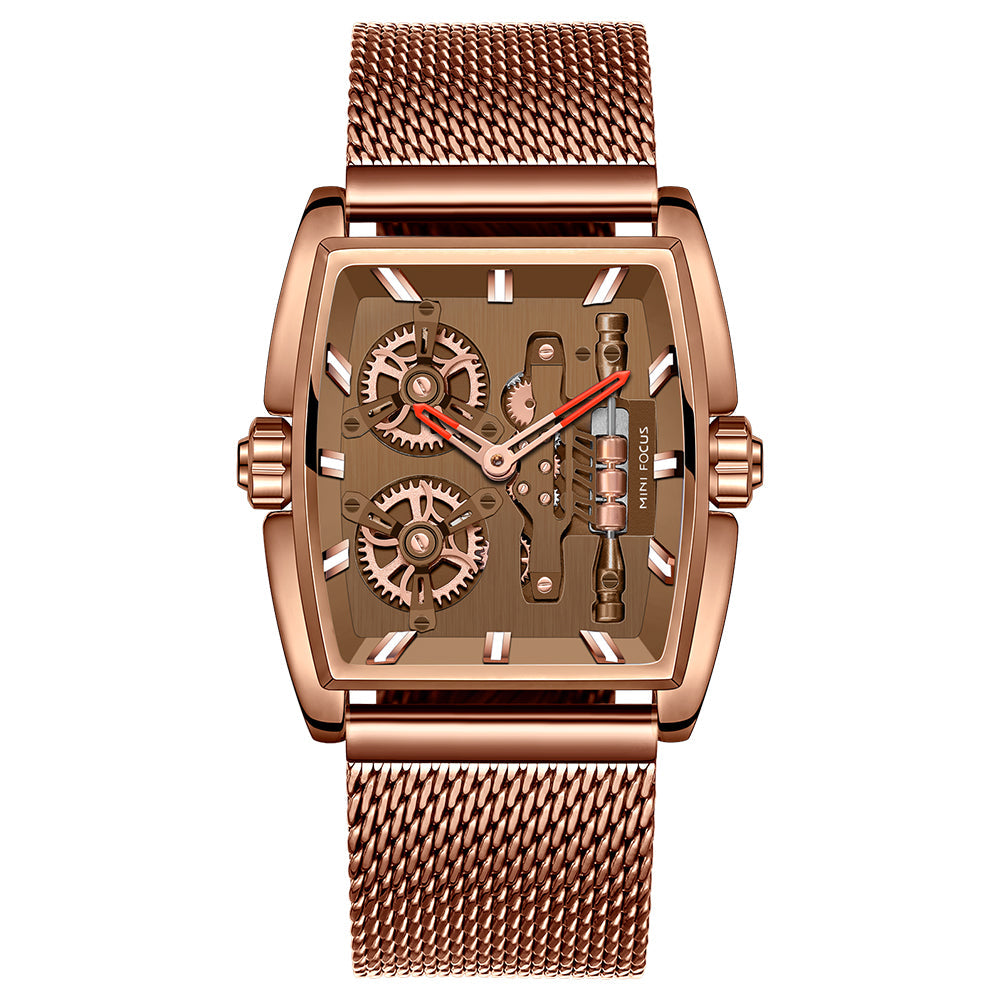 Tonneau Skeleton Classic — Steel — Rose Gold Brown Mesh