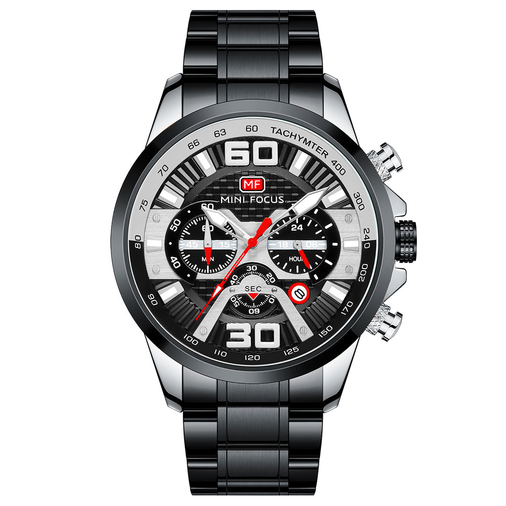 Sport Chronograph Steel Bracelet III — Black Silver