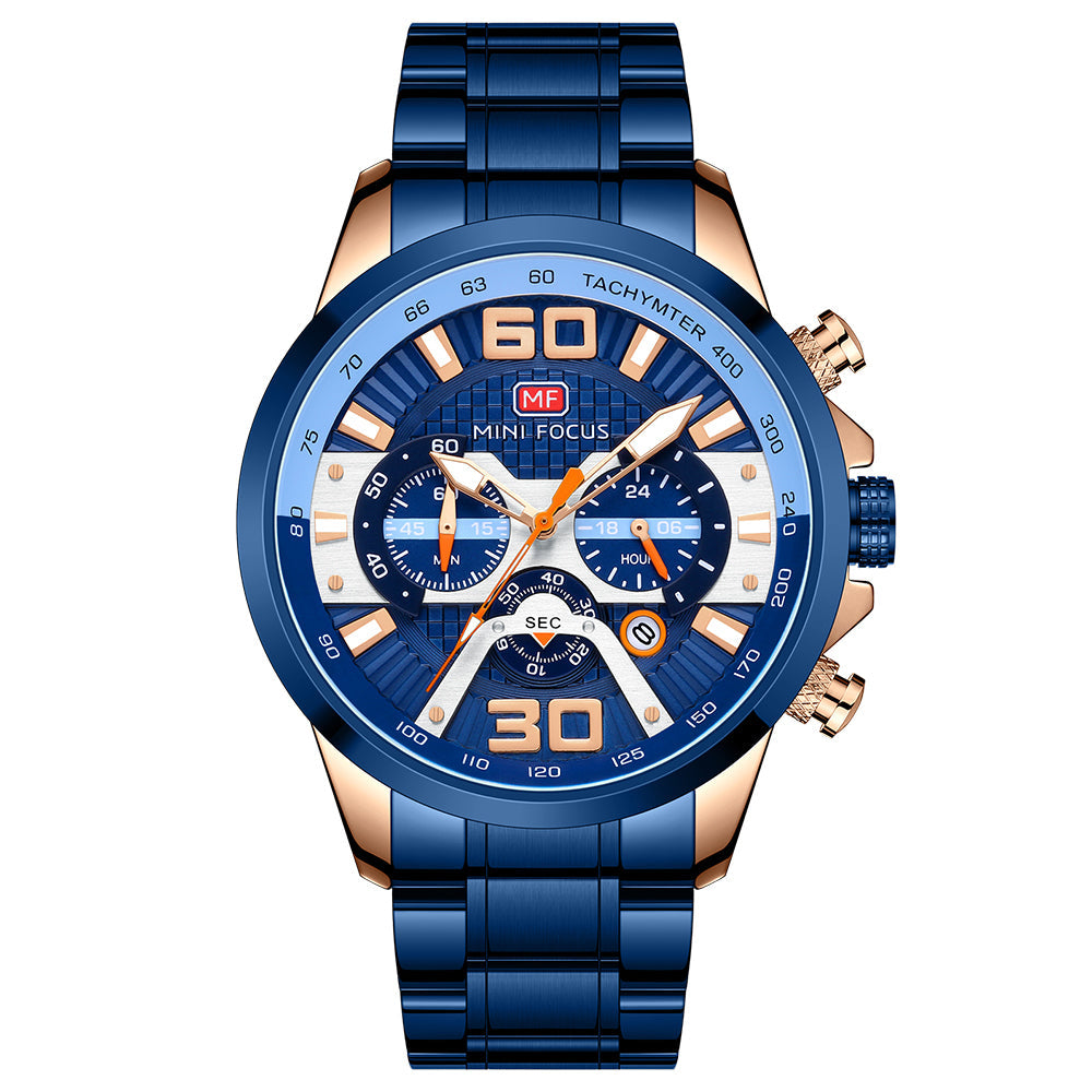 Sport Chronograph Steel Bracelet III — Blue Rose Gold
