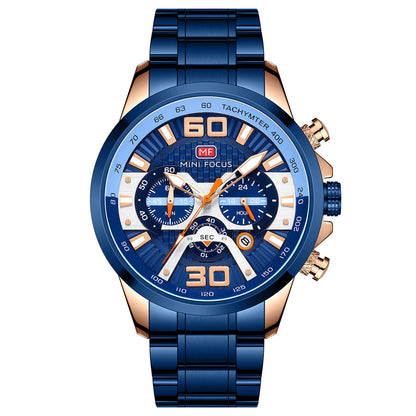 Sport Chronograph Steel Bracelet III — Blue Rose Gold