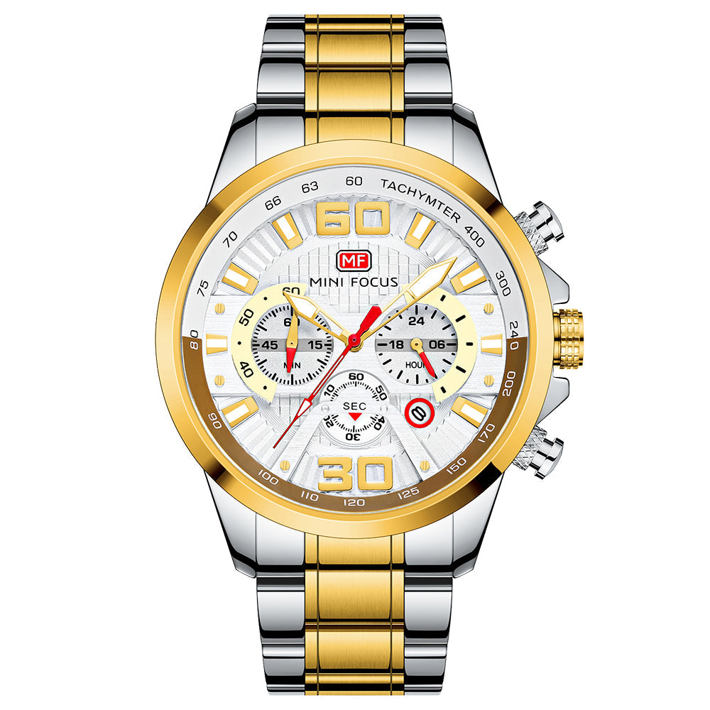 Sport Chronograph Steel Bracelet III — Gold Silver White