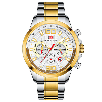 Sport Chronograph Steel Bracelet III — Gold Silver White