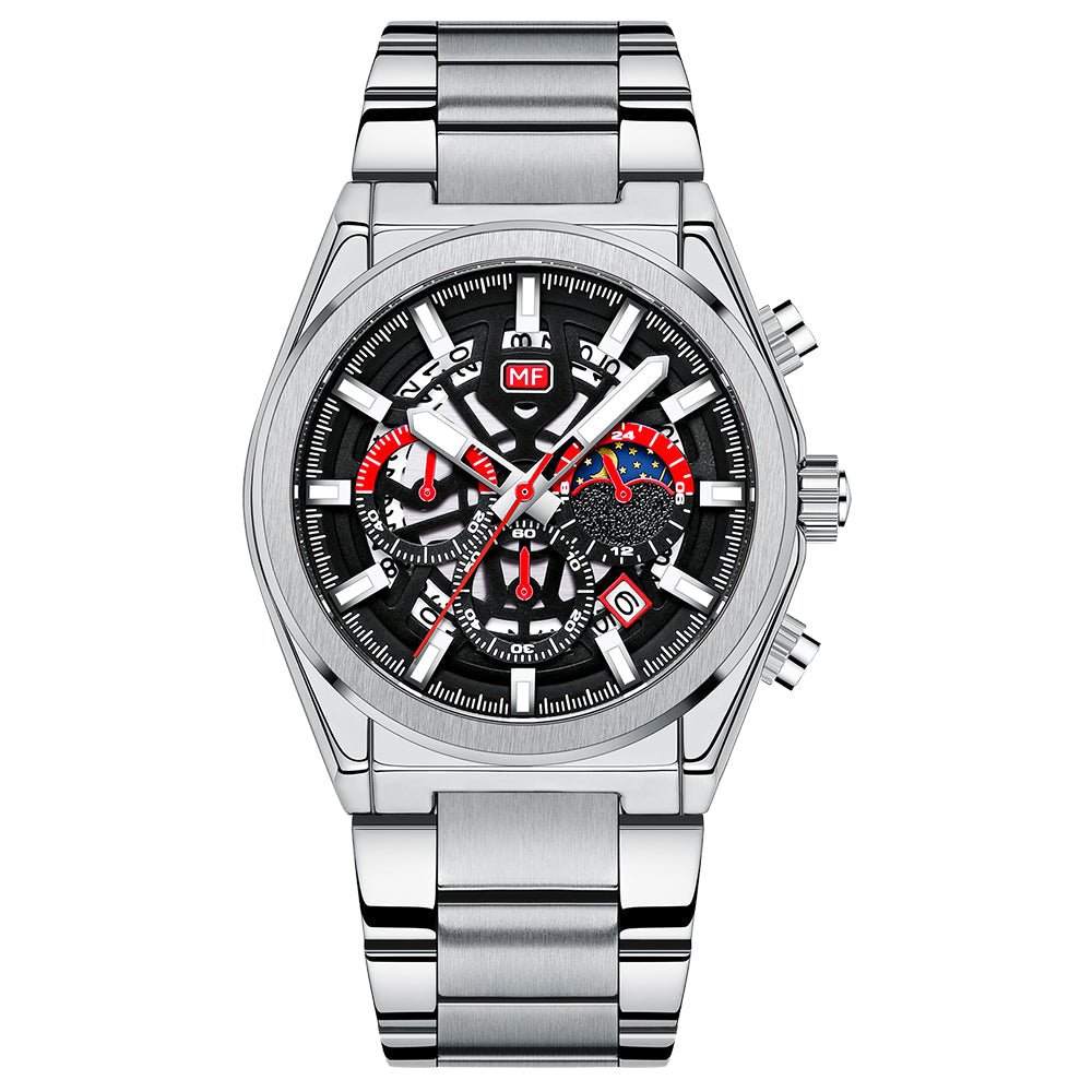 Skeleton Chronograph Steel Bracelet — Silver Black