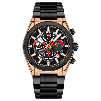 Skeleton Chronograph Steel Bracelet — Rose Gold Black