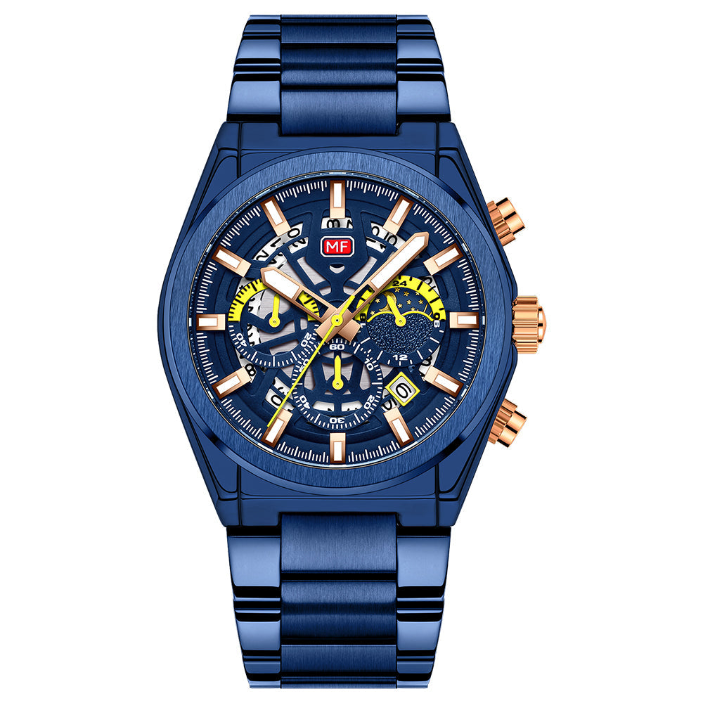 Skeleton Chronograph Steel Bracelet — Blue