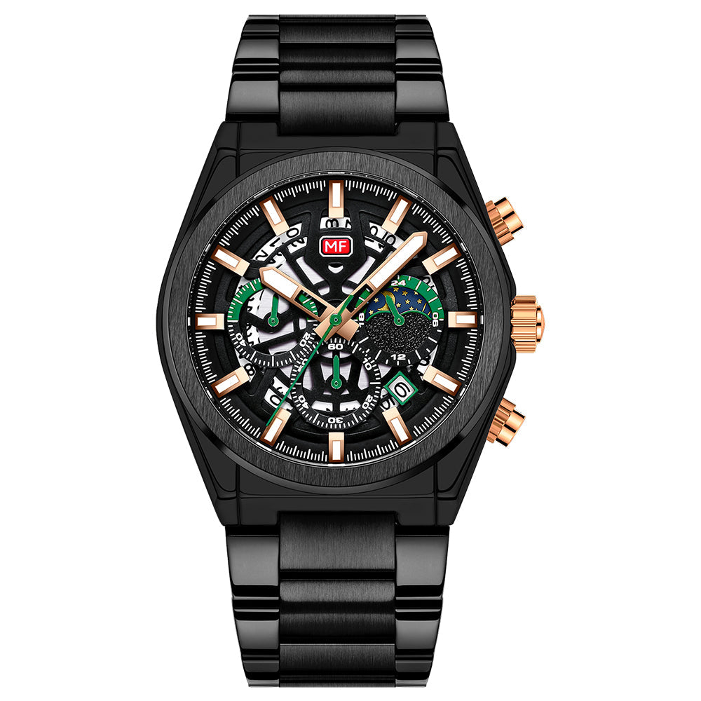 Skeleton Chronograph Steel Bracelet — Black